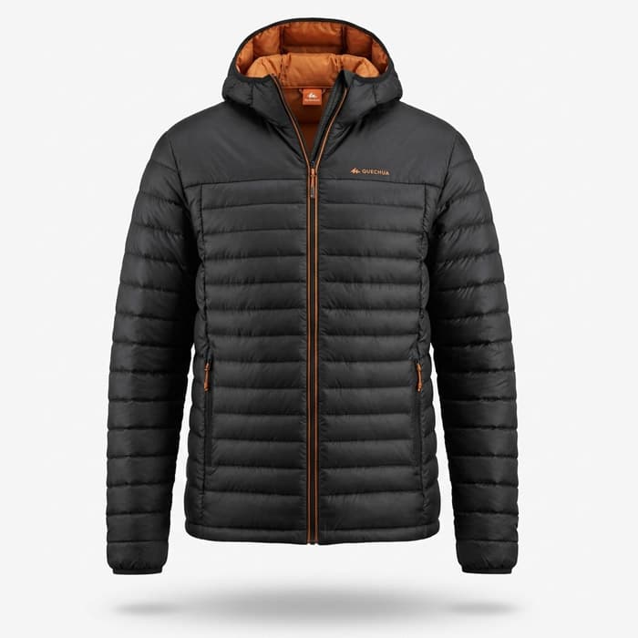 Quechua Men’s Poly Down Jacket – Black Hybrid Insulated Jacket